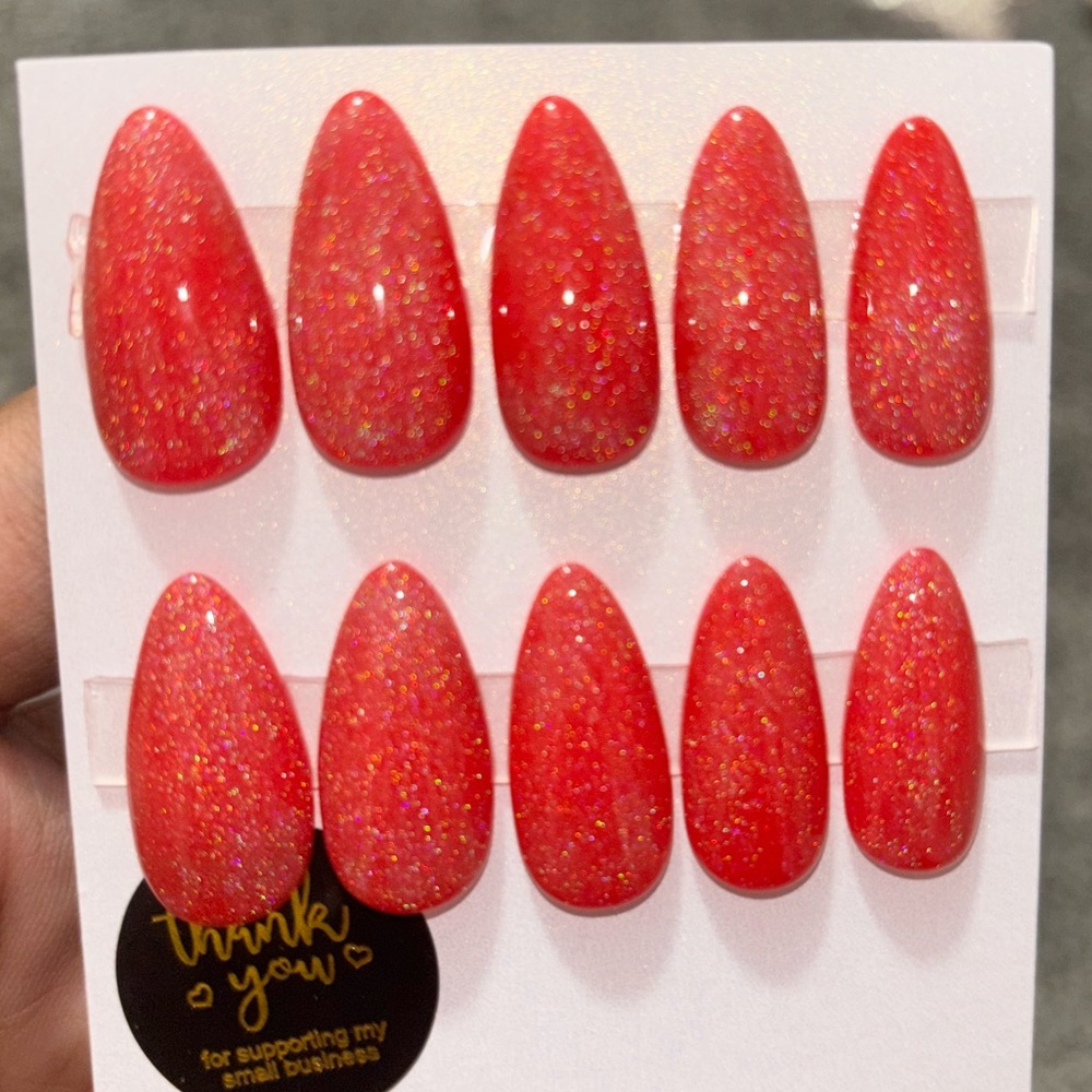 20 pc handmade red holographic press on nails set